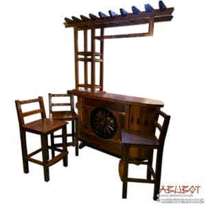 Andy Bar Set with Glassrack & 3 Stools Mixoldwood Set of 4