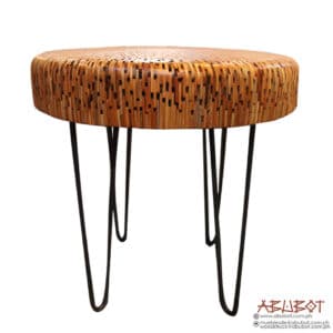 Woodstrip Accent Table with Metal Legs Mahogany Narra 2ft Diameter x 24.5in