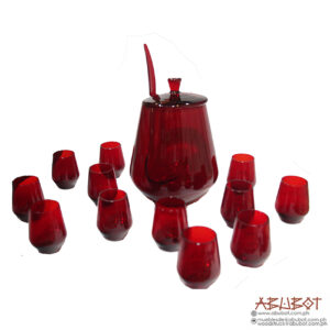 611 Red Punch Bowl with 12 cups & ladle (set-of-14)