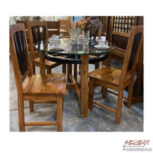 Dining Set 4s Round Wheel Mahogany