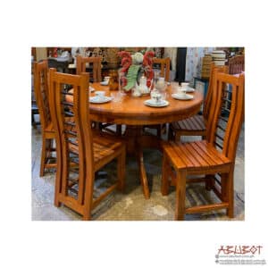 Dining Set 6s Round Mahogany Slatt