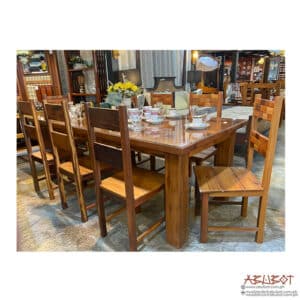 Dining Set 8s Yakal Deco Style with Glasstop